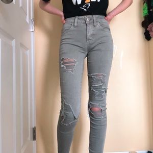 olive green ripped jeans